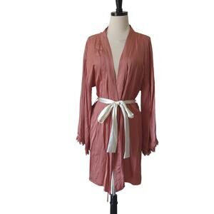 Anthropologie BHLDN Womens Small S/M Robe Viscose Silky Pink Rose Bathrobe Sexy